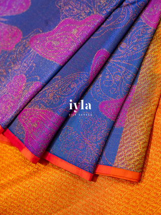 The Butterfly Weave Kanjeevaram in Purple Blue