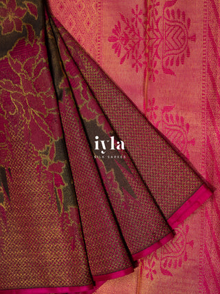 The Carnation Bloom Kanjeevaram in Cocoa Brown