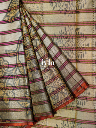 The Kalamkari Vine Theory Kanjeevaram in Cream White