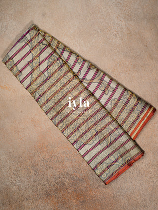 The Kalamkari Vine Theory Kanjeevaram in Cream White