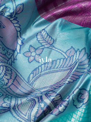 The Indian Kalamkari Peacock Kanjeevaram in True Purple