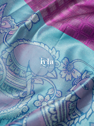 The Indian Kalamkari Peacock Kanjeevaram in True Purple