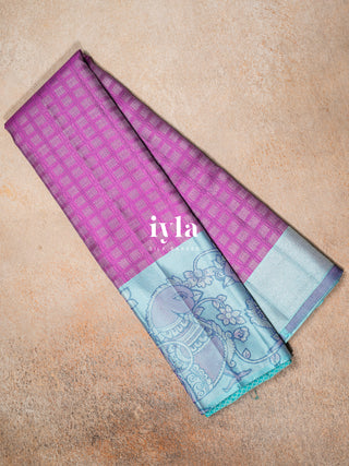 The Indian Kalamkari Peacock Kanjeevaram in True Purple