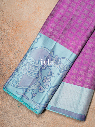 The Indian Kalamkari Peacock Kanjeevaram in True Purple
