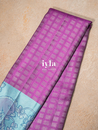 The Indian Kalamkari Peacock Kanjeevaram in True Purple