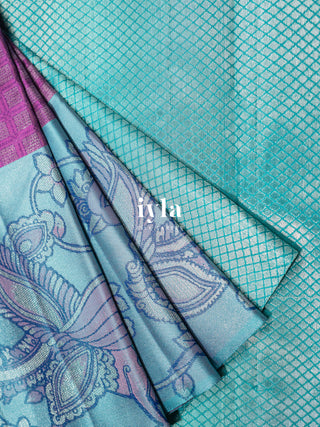 The Indian Kalamkari Peacock Kanjeevaram in True Purple