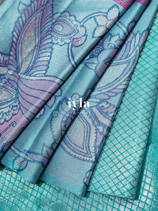 The Indian Kalamkari Peacock Kanjeevaram in True Purple