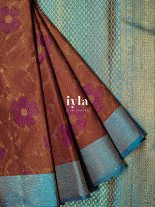 The Periwinkle Kanjeevaram in Deep Chestnut Brown