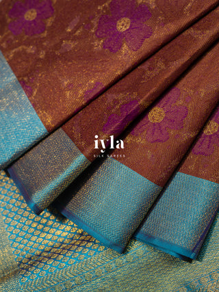 The Periwinkle Kanjeevaram in Deep Chestnut Brown
