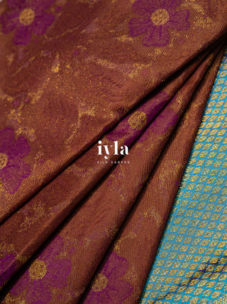 The Periwinkle Kanjeevaram in Deep Chestnut Brown