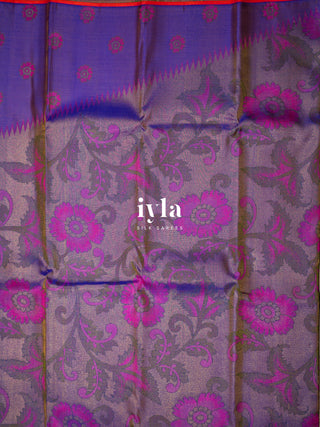 The Kalamkari Floral Themed Kanjeevaram in Bright Purple