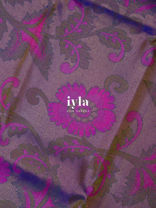 The Kalamkari Floral Themed Kanjeevaram in Bright Purple