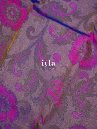 The Kalamkari Floral Themed Kanjeevaram in Bright Purple