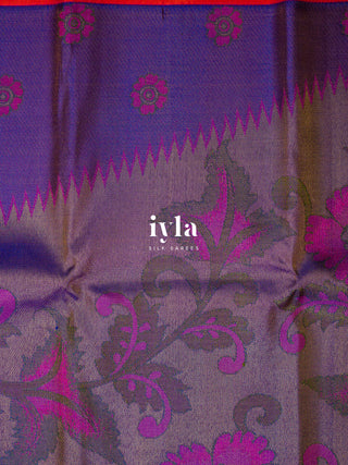 The Kalamkari Floral Themed Kanjeevaram in Bright Purple