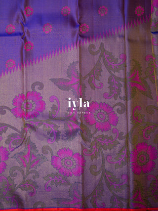 The Kalamkari Floral Themed Kanjeevaram in Bright Purple
