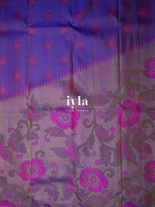 The Kalamkari Floral Themed Kanjeevaram in Bright Purple