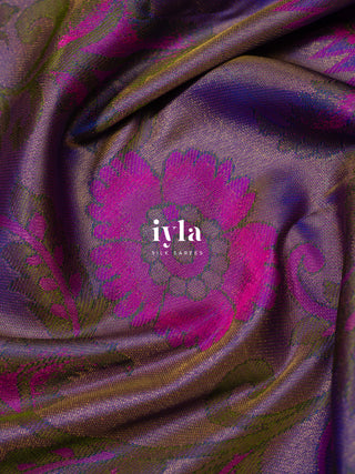 The Kalamkari Floral Themed Kanjeevaram in Bright Purple