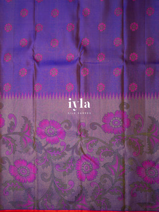 The Kalamkari Floral Themed Kanjeevaram in Bright Purple