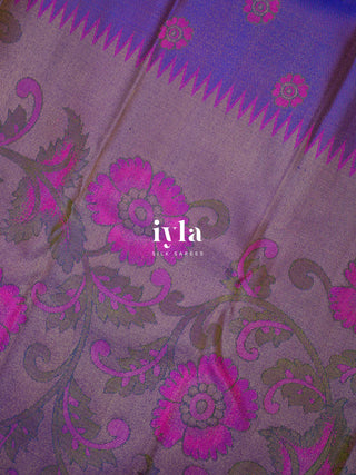 The Kalamkari Floral Themed Kanjeevaram in Bright Purple