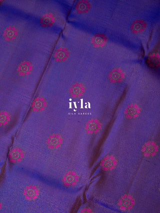 The Kalamkari Floral Themed Kanjeevaram in Bright Purple