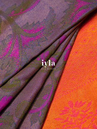 The Kalamkari Floral Themed Kanjeevaram in Bright Purple