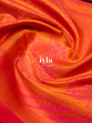 The Kalamkari Floral Themed Kanjeevaram in Bright Purple