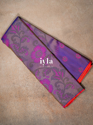 The Kalamkari Floral Themed Kanjeevaram in Bright Purple