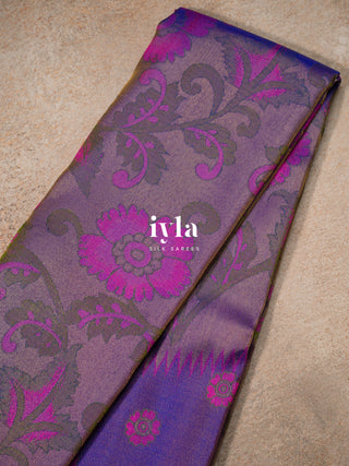 The Kalamkari Floral Themed Kanjeevaram in Bright Purple