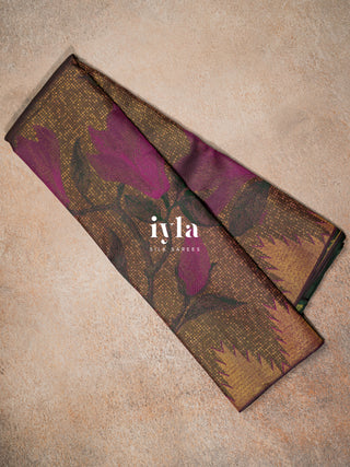 The Trumpet Lily Kanjeevaram in Purple Brown