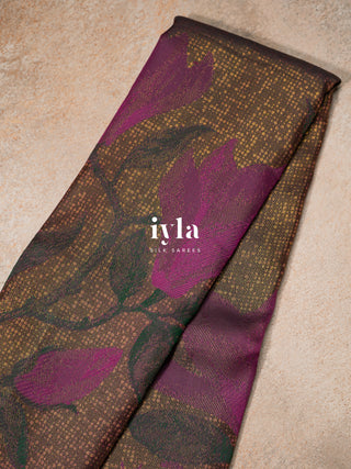 The Trumpet Lily Kanjeevaram in Purple Brown