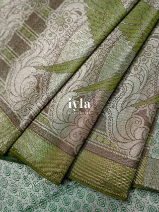 The Tale of Parrot Silk Saree in Luxe Green