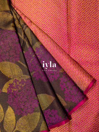 The Hydrangea Kanjeevaram in Deep Walnut Brown