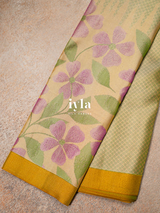 The Periwinkle Kanjeevaram in Champagne Ivory