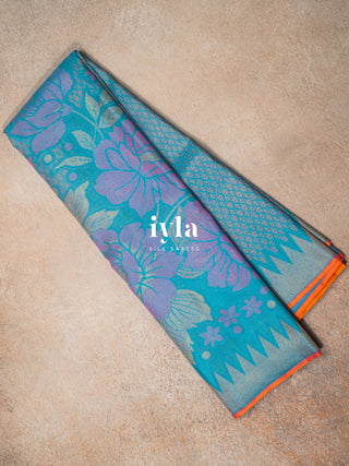 The Aqua Blue Wild Blooms Kanjeevaram