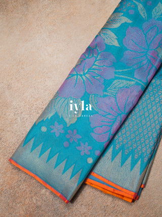 The Aqua Blue Wild Blooms Kanjeevaram