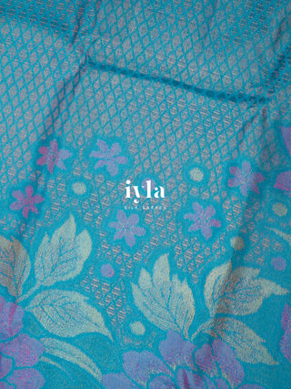 The Aqua Blue Wild Blooms Kanjeevaram