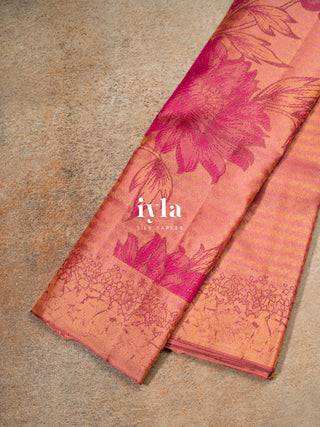 The Wild Flower Bloom Kanjeevaram in Salmon Pink
