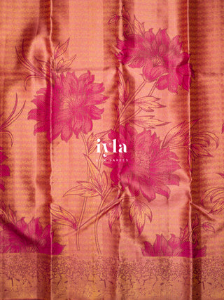 The Wild Flower Bloom Kanjeevaram in Salmon Pink