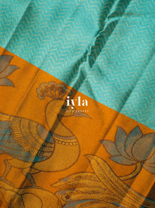 The Peacock Panache Kanjeevaram in Aqua Blue