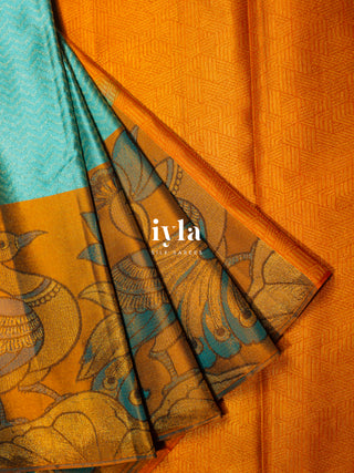 The Peacock Panache Kanjeevaram in Aqua Blue