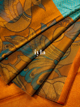 The Peacock Panache Kanjeevaram in Aqua Blue