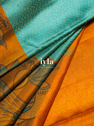 The Peacock Panache Kanjeevaram in Aqua Blue