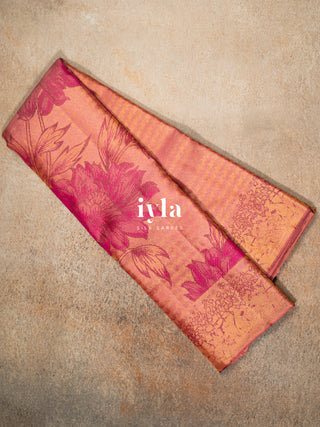 The Wild Flower Bloom Kanjeevaram in Salmon Pink