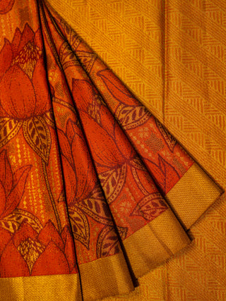 The Enchanted Lotus Pond Kanjeevaram in Burnt Orange