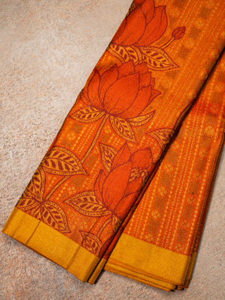 The Enchanted Lotus Pond Kanjeevaram in Burnt Orange