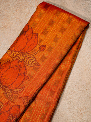 The Enchanted Lotus Pond Kanjeevaram in Burnt Orange