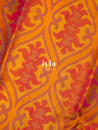 The Dreamy Floral Garden Kanjeevaram in Vibrant Orange