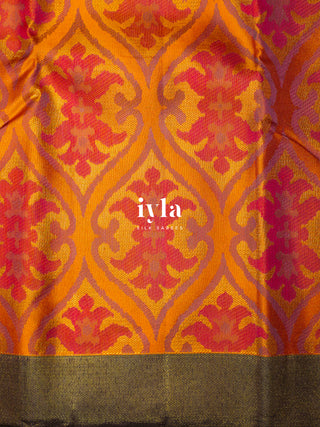 The Dreamy Floral Garden Kanjeevaram in Vibrant Orange
