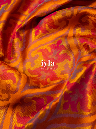 The Dreamy Floral Garden Kanjeevaram in Vibrant Orange