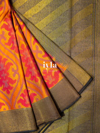 The Dreamy Floral Garden Kanjeevaram in Vibrant Orange